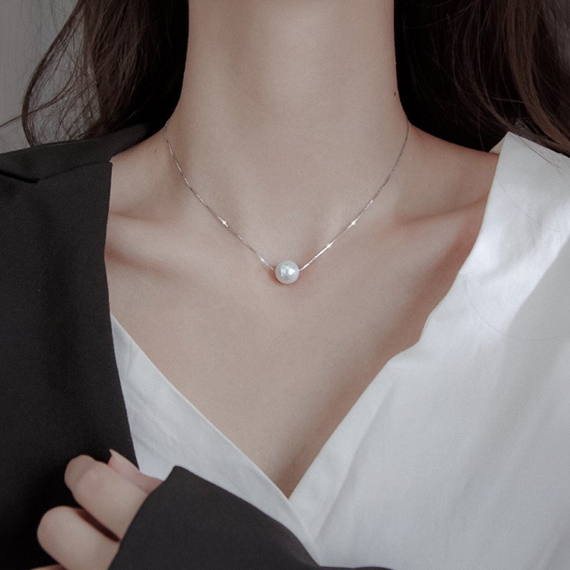 Dây chuyền bạc mặt đính ngọc trai trắng thanh lịch cho nữ