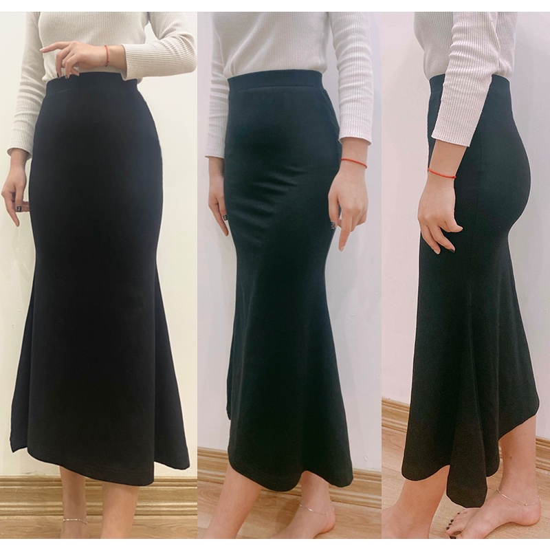 Chân váy đuôi cá dáng dài ôm body màu đen có bigsize chất cotton loại 1 co giãn 4 chiều siêu hách dáng CV31