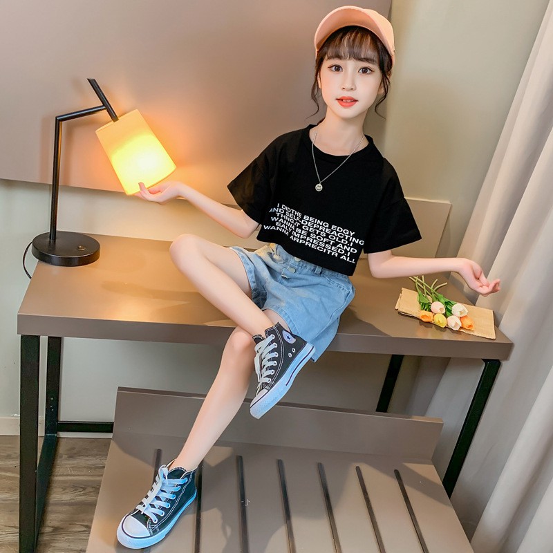 [XẢ KHO] BV58⚡Size110-160 (12-45kg)⚡set áo croptop+quần jean lưng cao bé gái⚡Thời trang trẻ Em hàng quảng châu freeship