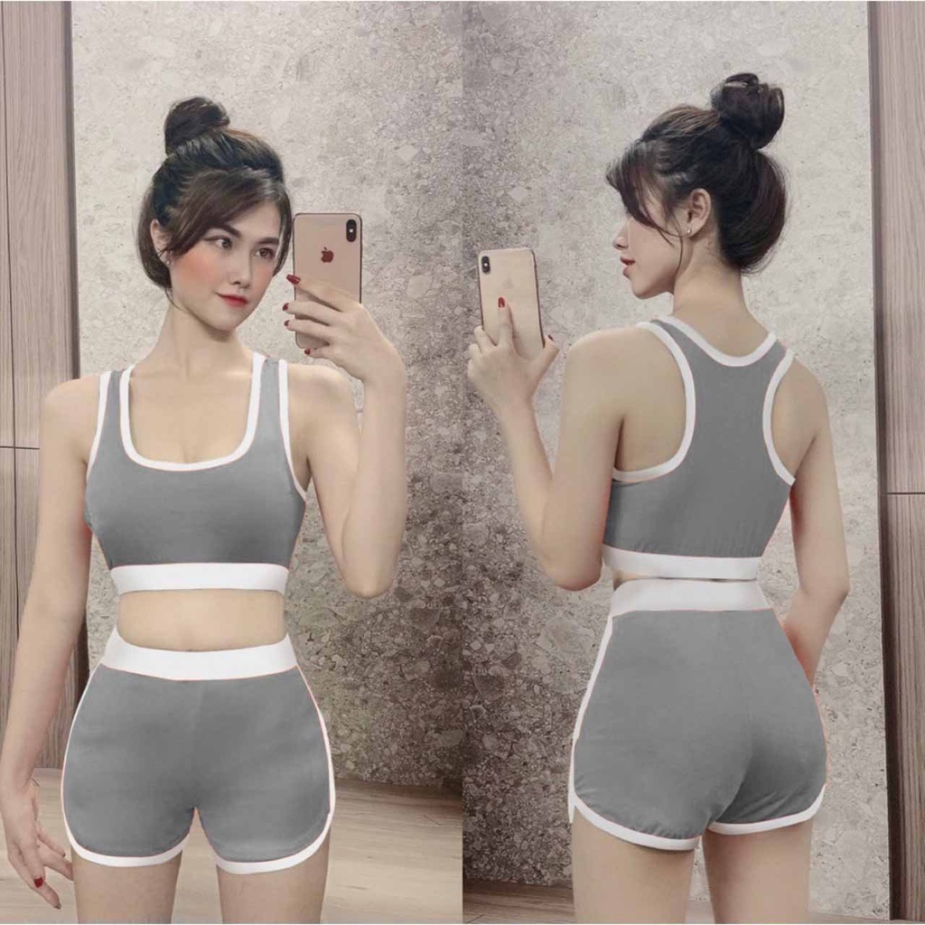 Set Bộ Đồ Tập Gym Yoga Chạy Bộ Gồm Áo Bra Quần Đùi Co Giãn Tốt Tôn Dáng ⚡️ HOT ⚡️ BỘ ĐÙI THỂ THAO CHO NỮ M01