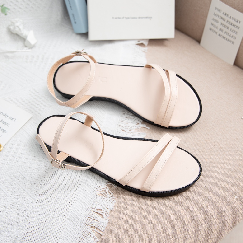 GIÀY SANDAL NỮ THỜI TRANG MWC - GIÀY SANDAL NỮ ĐẾ BỆT 2 QUAI CÁCH ĐIỆU SIÊU XINH NUSD- 12005