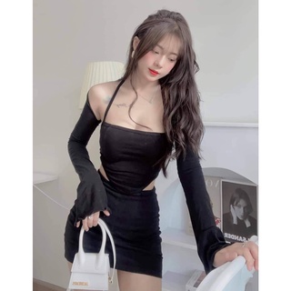 SET 3MON ÁO YẾM KHOÁC+CV - FREESIZE - ĐEN