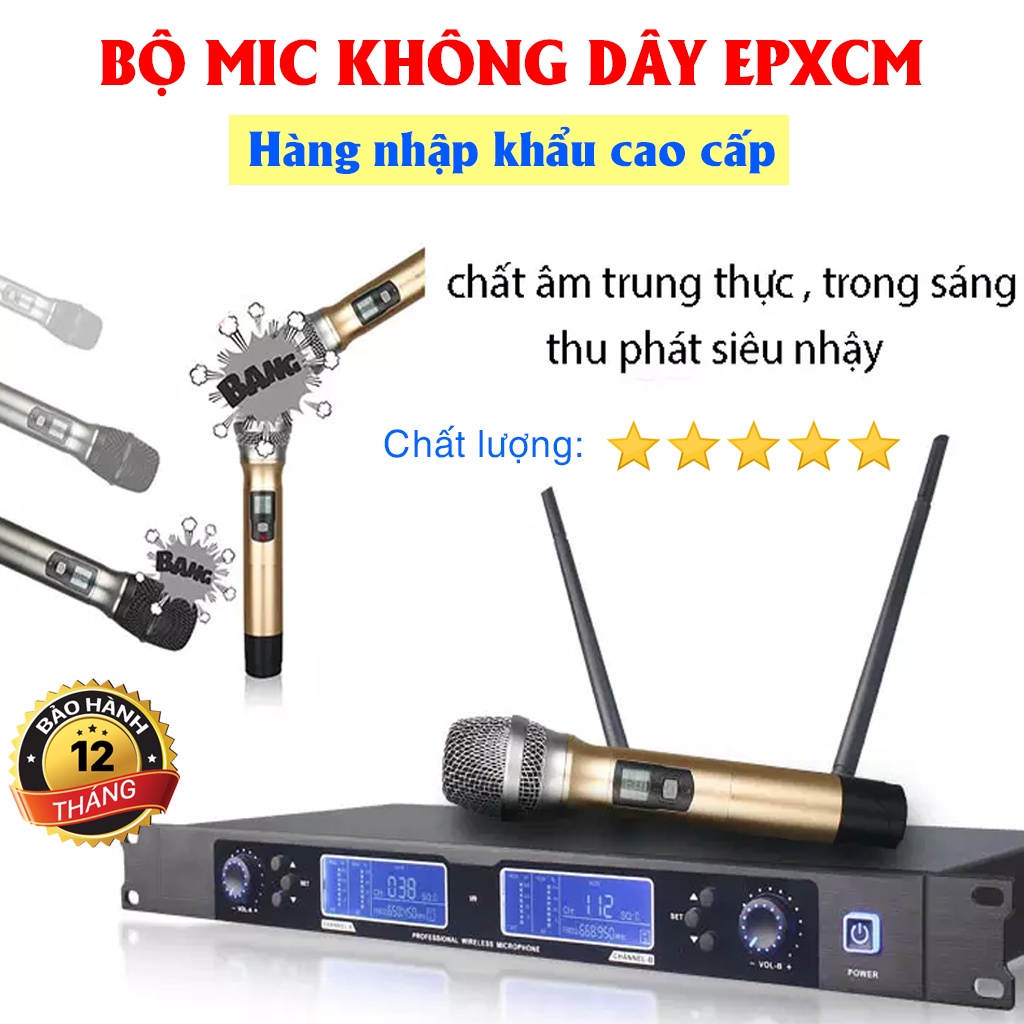 Mic hát không dây, bộ micro không dây EPXCM kèm đầu thu - âm thanh mượt mà, không hú rít, bảo hành 12 tháng SELL SMART