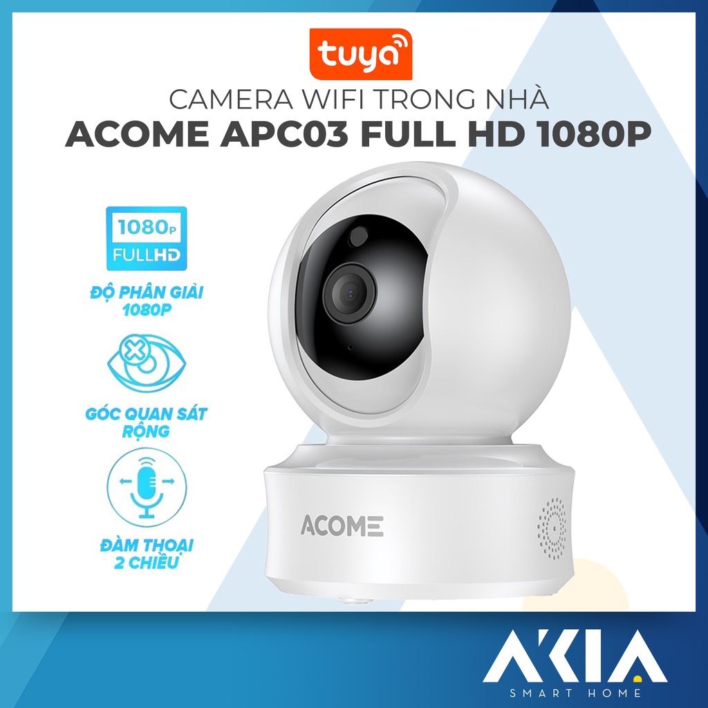 Camera wifi ACOME APC03 - camera 360 độ phân giải full hd 1080p, tương thích tuya smart life, bh 12 tháng