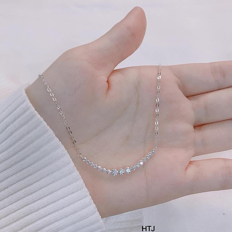 Dây chuyền nữ bạc thật mặt liền đính đá nhỏ xinh xắn LINH MIU SILVER