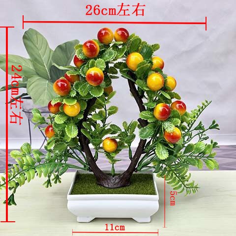 Chậu cây bonsai giả quả tình yêu VI041 ( kèm chậu, cao 24cm, rộng 26cm), cây hoa giả trang trí