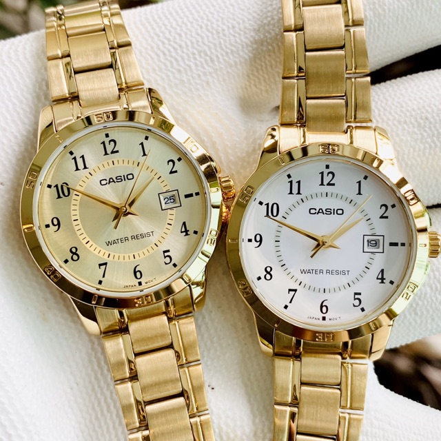 Đồng hồ kim nữ dây thép Casio LTP V004G mặt trắng và gold