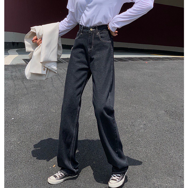 Quần denim ống rộng Peppermint 36886 lưng cao dễ phối đồ thời trang