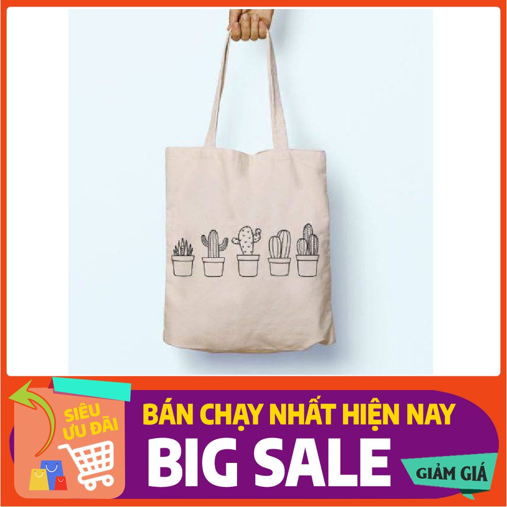 Túi vải tote nam nữ CANVAS in hình xương rồng T278