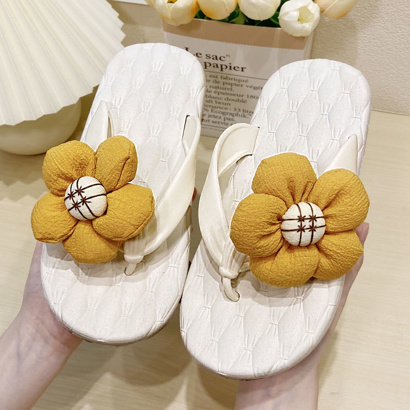 Dép Xỏ Ngón In Hoa Hướng Dương Thời Trang Đi Biển Cho Nữ