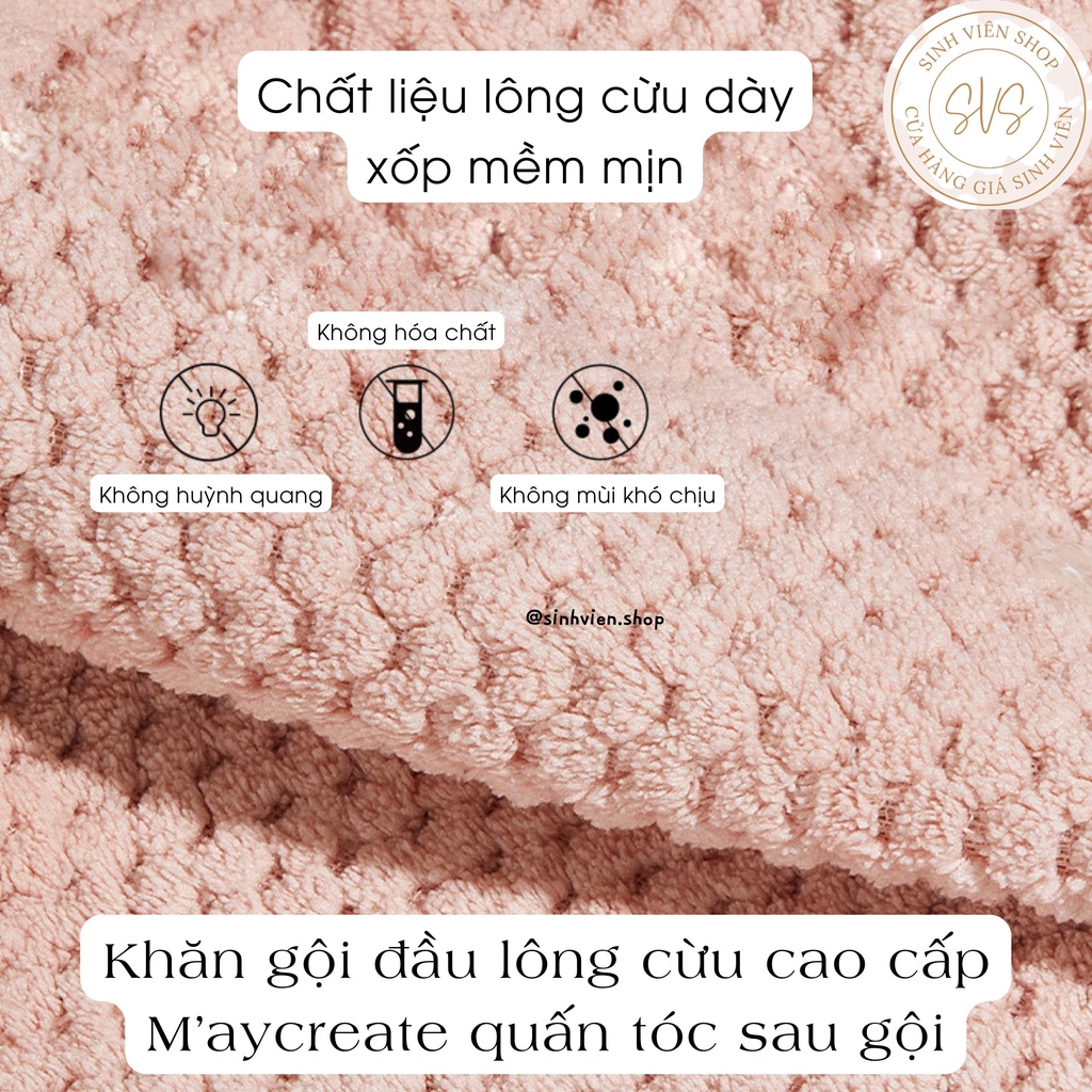 Khăn gội đầu lông cừu cao cấp M’aycreate quấn tóc sau gội nhanh khô