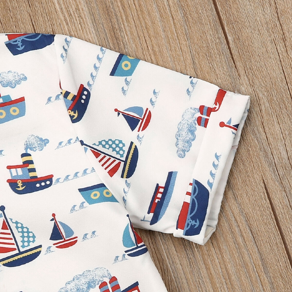 Set áo thun ngắn tay in hình thuyền buồm + quần ngắn thời trang cho bé trai
