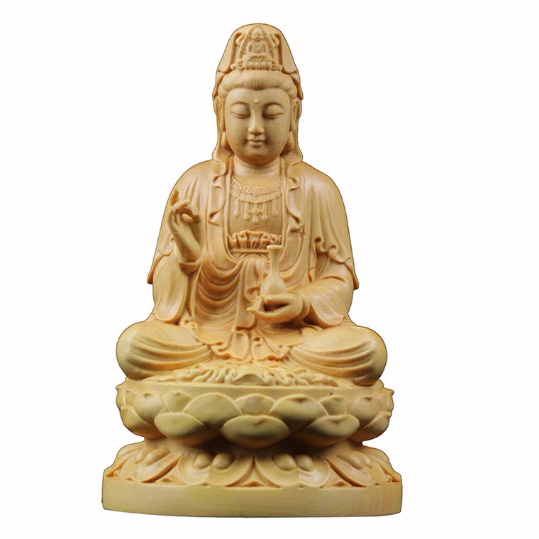 Tượng Mẹ Quan Âm ngồi chất liệu gỗ hoàng dương ,2 loại lớn nhỏ, đồ phong thủy- Văn phòng phẩm Nhơn Phát