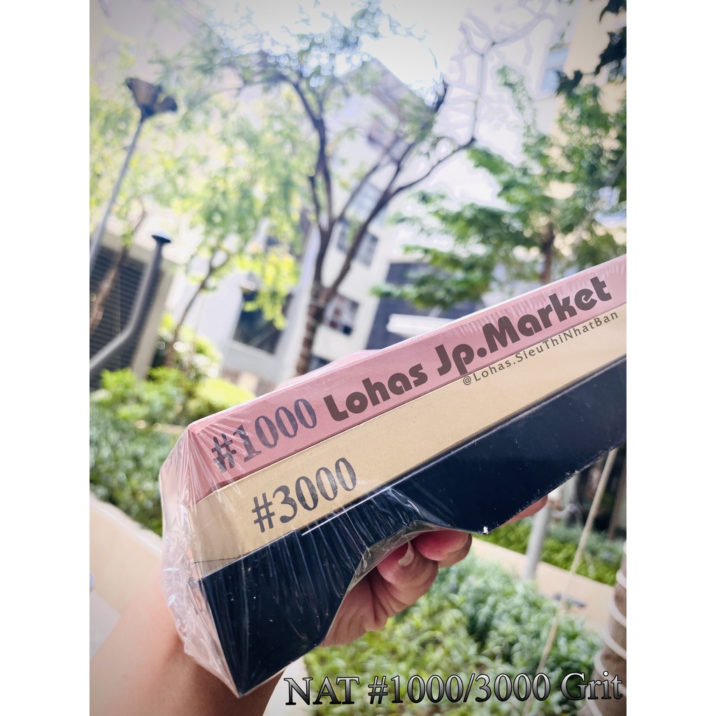 Đá Mài Nhật Bản Naniwa 2 Mặt kèm Đế ABS Mặt Trung/Mặt Tinh - Mài Bén/Mài Siêu Bén NAT: #1000/#3000-RD-VT | 185x65x30mm
