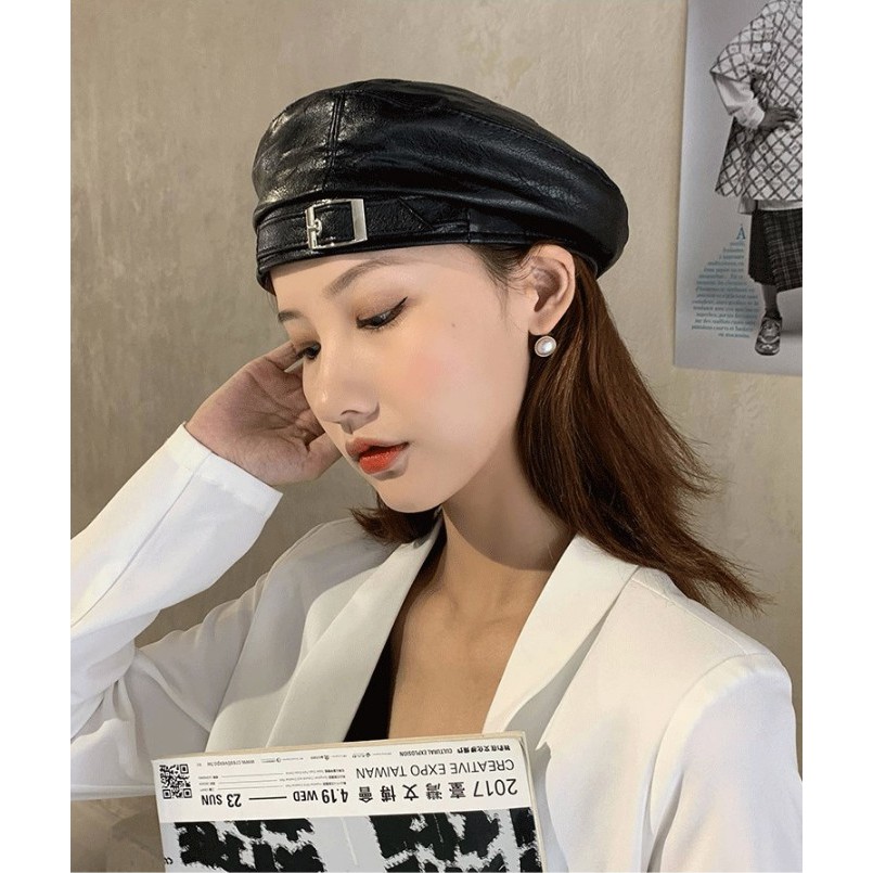 Mũ Beret Da PU Mềm Phong Cách Pháp Cổ Điển Cho Nữ chất lượng cao mũ thủy thủ