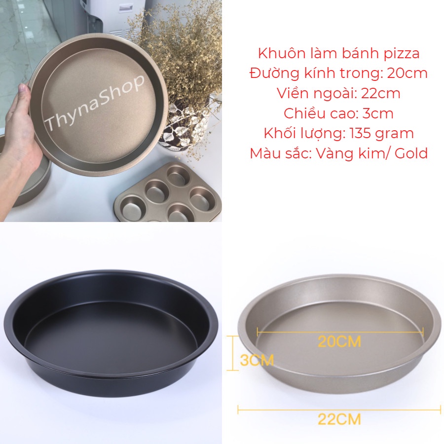 [Mã LIFEXANH03 giảm 10% đơn 500K] Khuôn Làm Bánh Pizza Chống Dính Cao Cấp Đường Kính 20cm Màu Đen Gold - Thyna Store