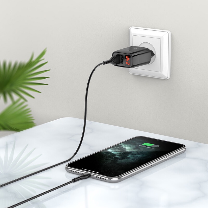 Sạc nhanh HOCO C86A 12W 5V2 4A cổng kép màn hình LED hiển thị kỹ thuật số cho Xiaomi