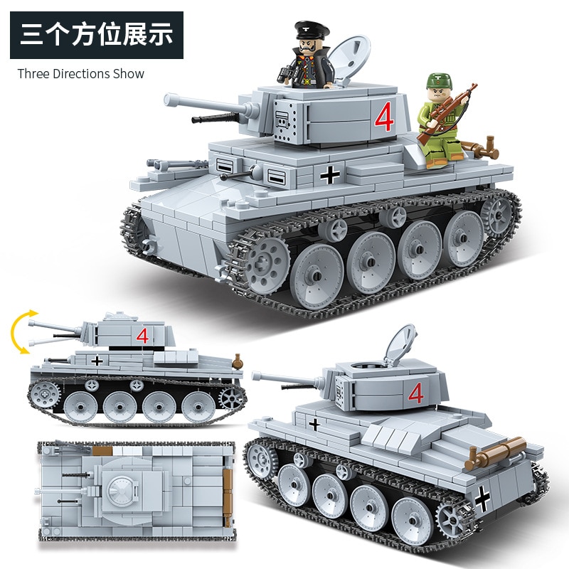 Đồ chơi Lắp ráp Mô hình xe tăng Quan guan 100082 535pcs Military WW2 Technic German Soldier LT-38 Light Tank