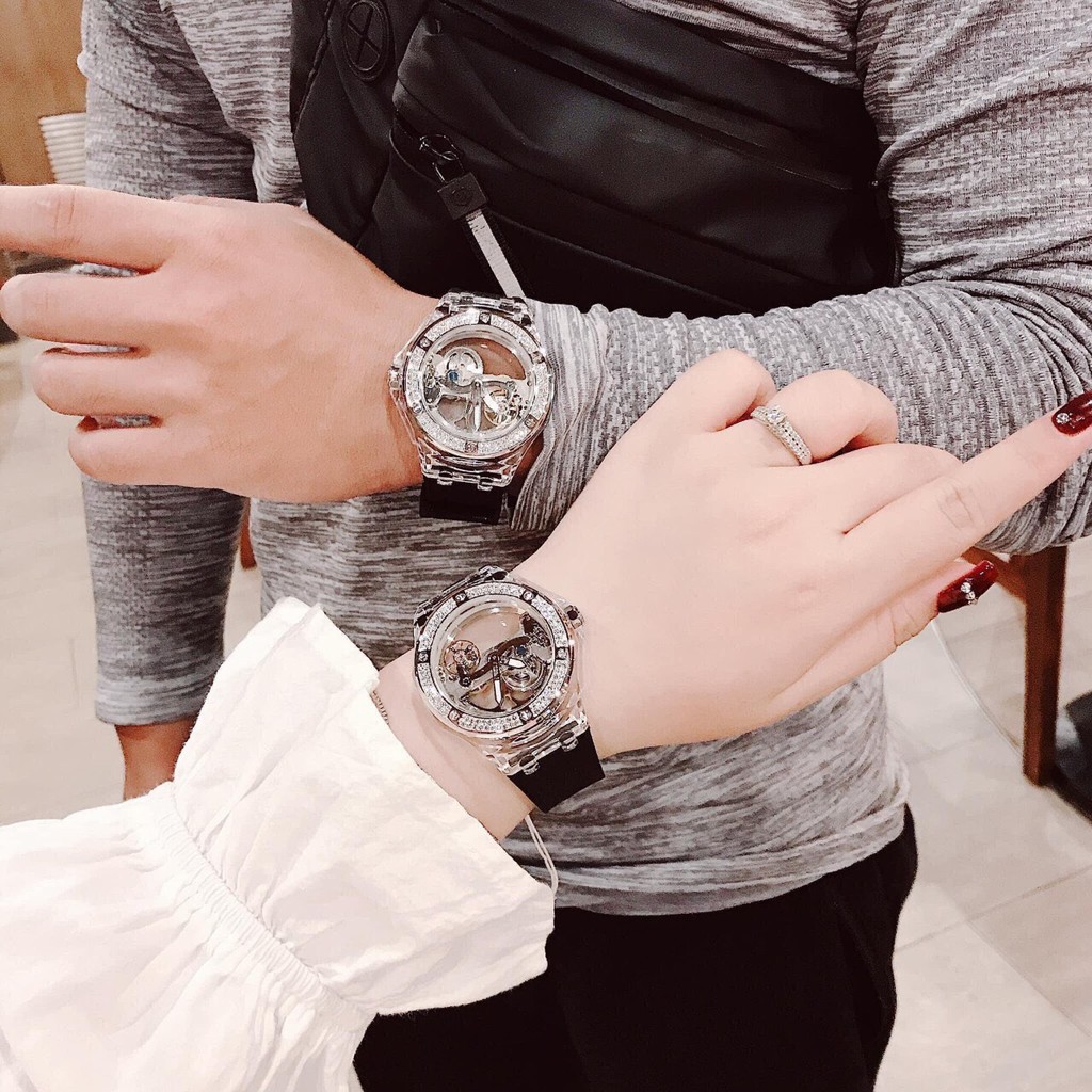 Đồng Hồ Davena Nam Automatic D31592 Mặt Lộ Máy Trong Suốt Dây Silicon Đen 42mm Silver Authentic