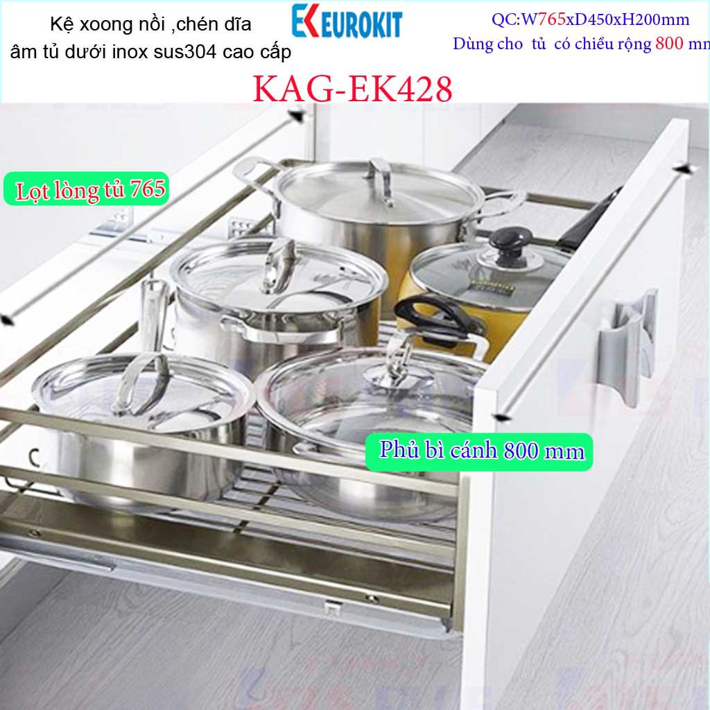Kệ chén bát xoong nồi Euro âm tủ bếp inox 304, Kệ đa năng ray kéo tủ bếp dưới 80cm KAG-304EK428, khuyến mãi phí lắp đặt