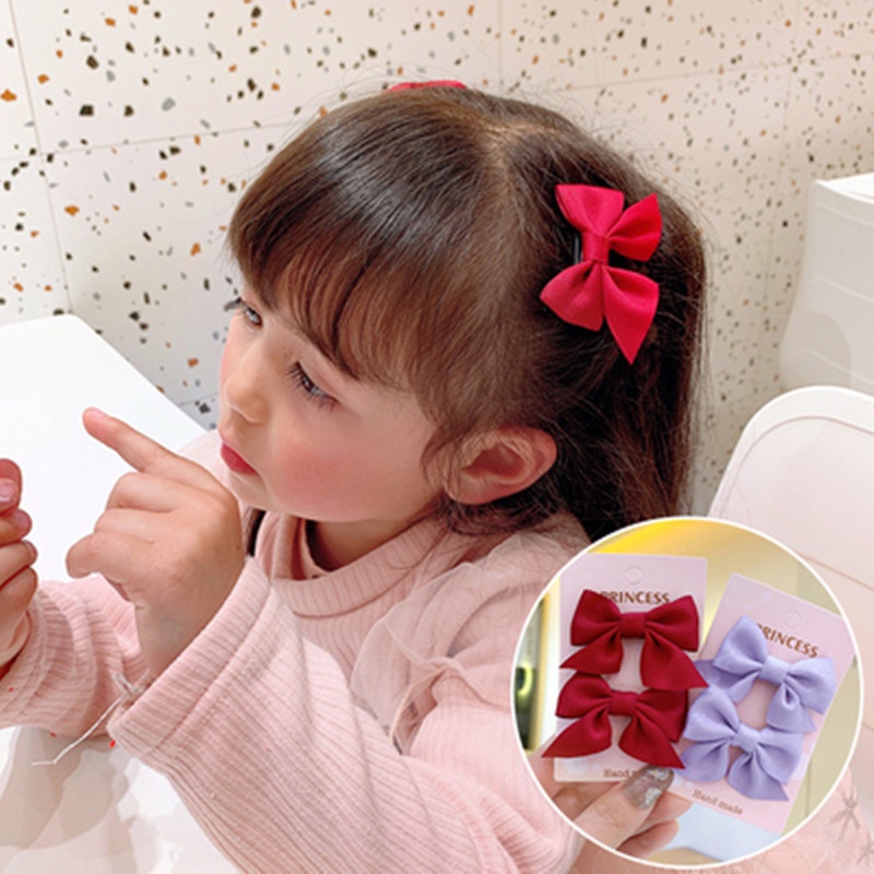 PVN47706 Set 2 kẹp tóc nơ trơn cho bé gái dễ thương Giá Rẻ