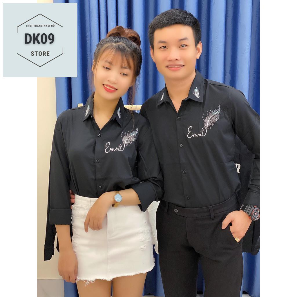 Áo Sơ Mi Dài Tay Cặp Đôi Nam- Nữ Thiêu Lông Chim | BigBuy360 - bigbuy360.vn