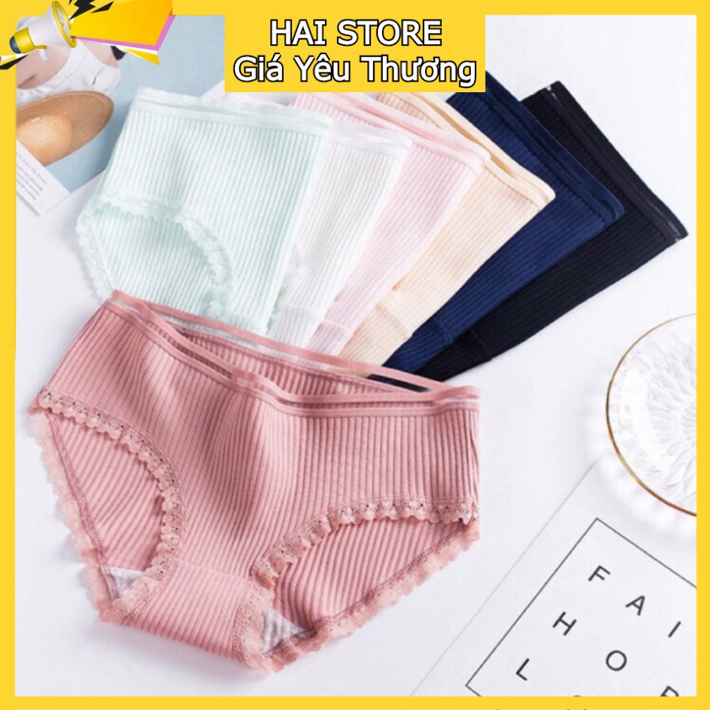 Quần lót nữ cotton Gân Kháng Khuẩn, Quần Chip Ren Tăm Mềm Mại Co Dãn Tốt Trơn Màu Dễ Mặc An Toàn Sức Khỏe