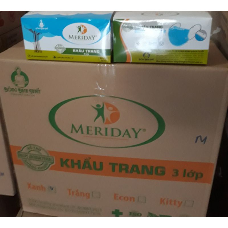 1 thùng khẩu trang MERIDAY xanh 3 lớp