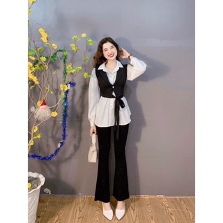 Set sơ mi + gile + đai + quần loe (có bán tách)