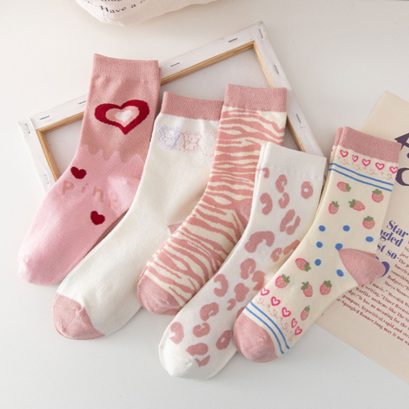 Youyo Vớ Cotton Cổ Cao Kẻ Sọc In Họa Tiết Báo Hồng Phong Cách Harajuku Nhật Bản Dễ Thương Cho Nữ