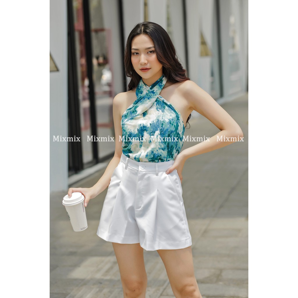 Áo cổ yếm Mia màu xanh ngọt ngào - Hàng thiết kế Mixmix - Hình ảnh độc quyền shop tự chụp