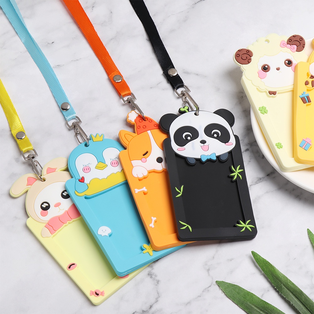 1 bao đựng thẻ ID bằng silicon hình động vật dễ thương kèm dây đeo tiện dụng