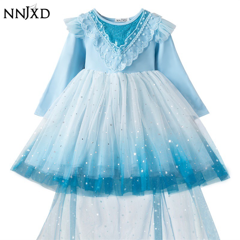 NNJXD Đầm đính sequin phong cách công chúa Elsa xinh xắn cho bé gái
