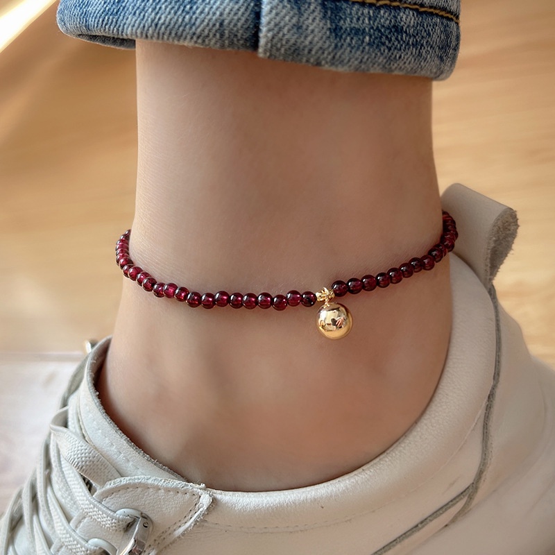 [Hàng Mới Về] Lắc Chân Dạng Treo Hạt Garnet Nhỏ Nhắn Phong Cách Thương Hiệu Thời Trang Cho Nữ