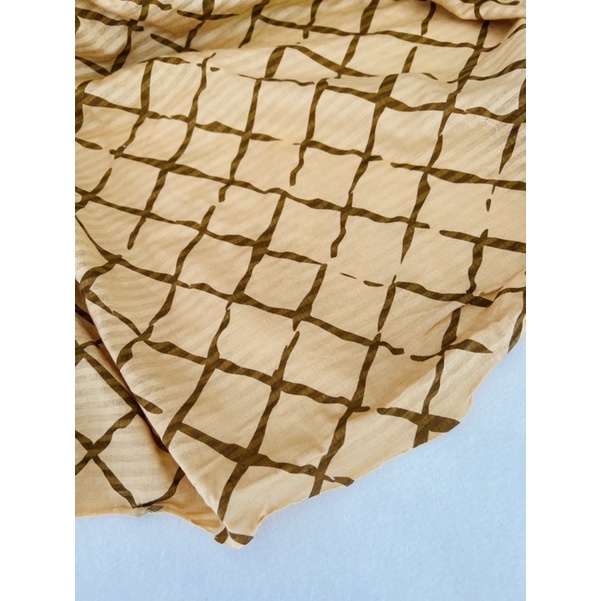 Vải thun cotton giấy nâu kẻ ô