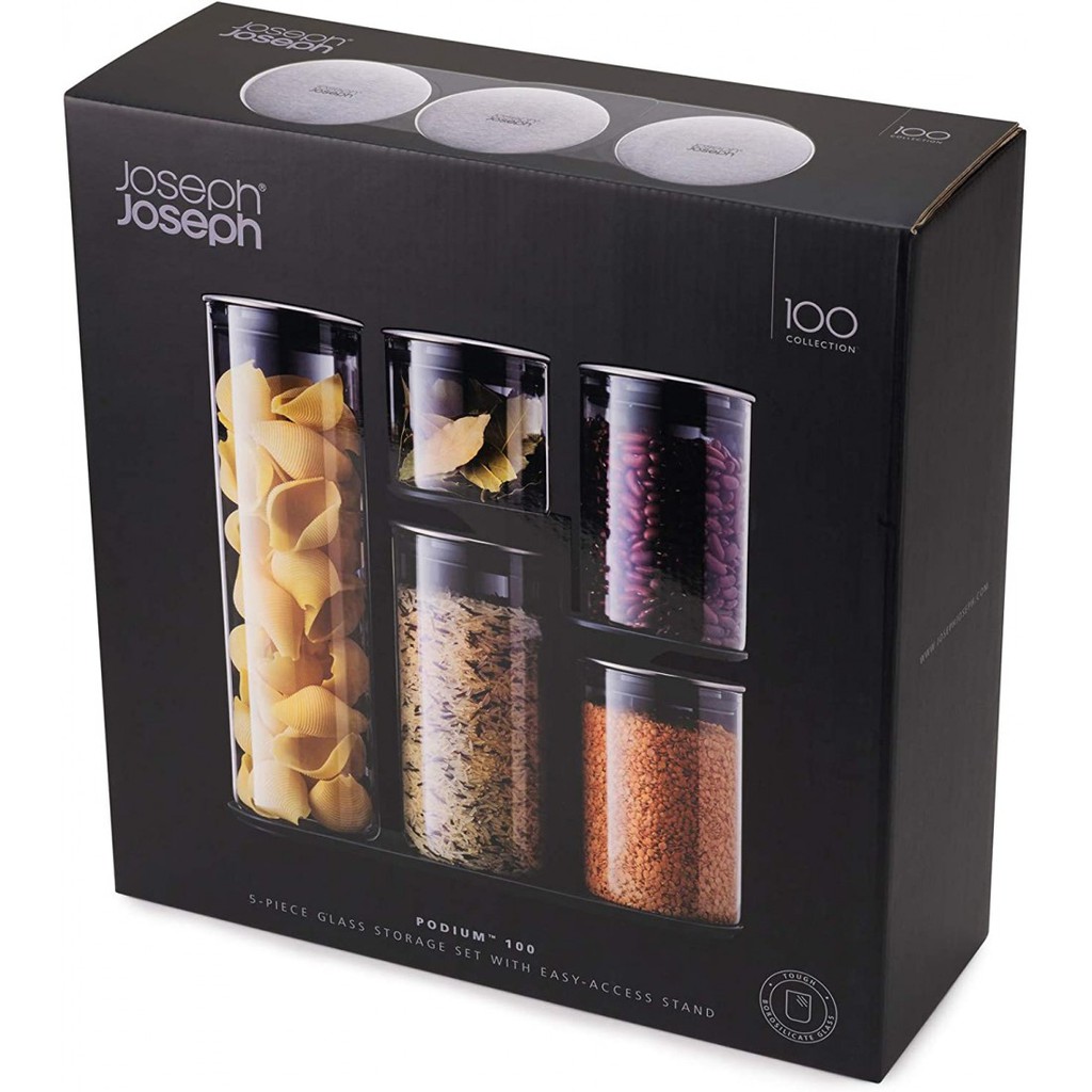 Set đựng thực phẩm và đồ khô 5 món Joseph Podium - Bình thủy tinh [Full hộp chính hãng Đức]
