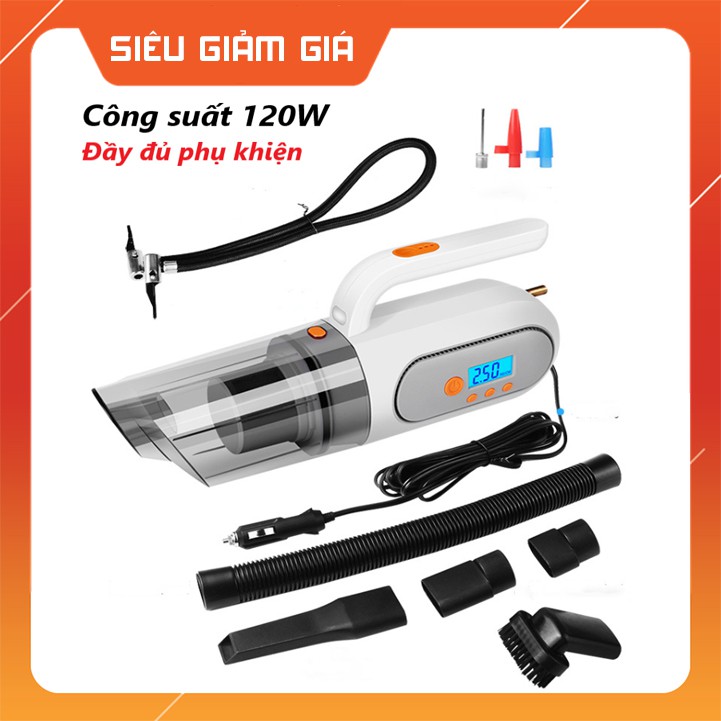 Máy Hút Bụi Và Bơm Lốp Ô Tô - Công Suất 120W 4 in 1 Bơm/Hút/Đèn Chiếu Sáng/Đồng Hồ Đo Áp Suất Lốp - K1074