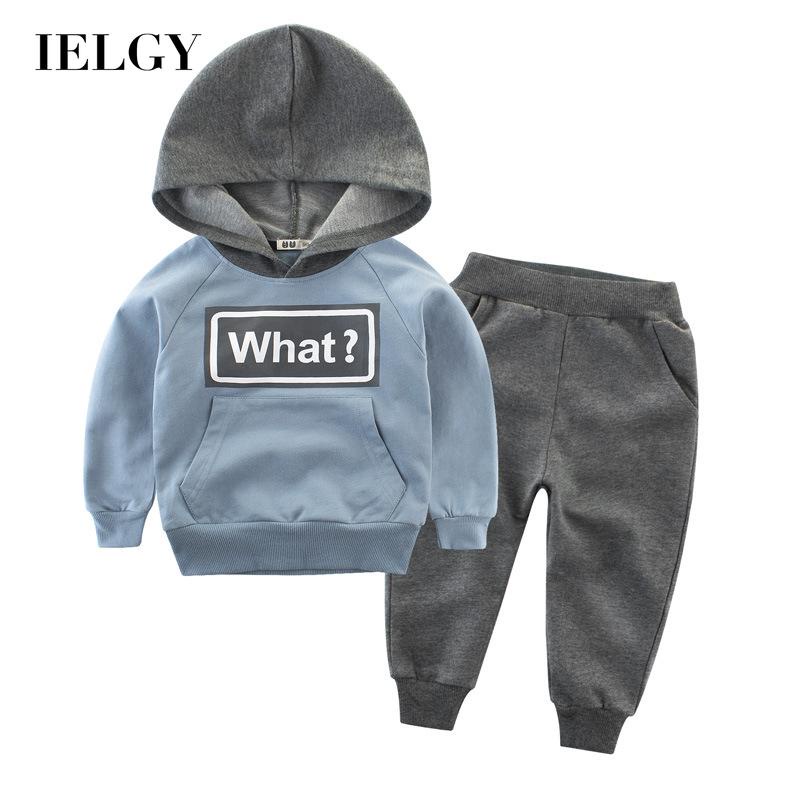 Bộ áo hoodie tay dài in chữ + quần dài IELGY phong cách thể thao dành cho bé trai