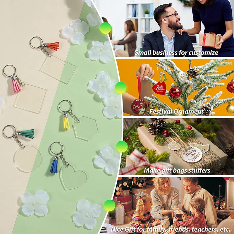 Bộ 50 Móc Khóa Trơn Bằng Acrylic Trong Suốt Với 5 Hình Dạng Khác Nhau Charms