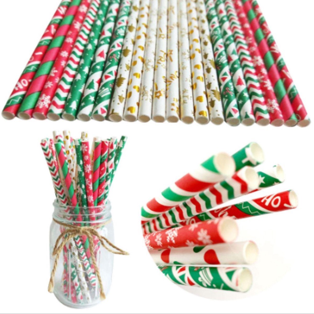 Ống Hút Giấy Phân Hủy Sinh Học Nhiều Màu Sắc Trang Trí Tiệc Giáng Sinh Năm Mới