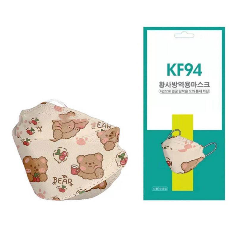 [ Hàng Có Sẵn ] 1 Túi 10 Chiếc Khẩu Trang KF94 Người Lớn Hoạ Tiết Gấu Và Thỏ Dễ Thương