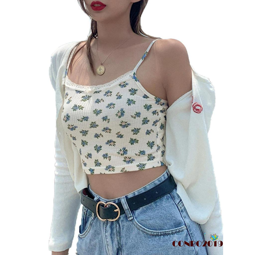 Áo hai dây crop top viền ren phong cách quyến rũ cho nữ
