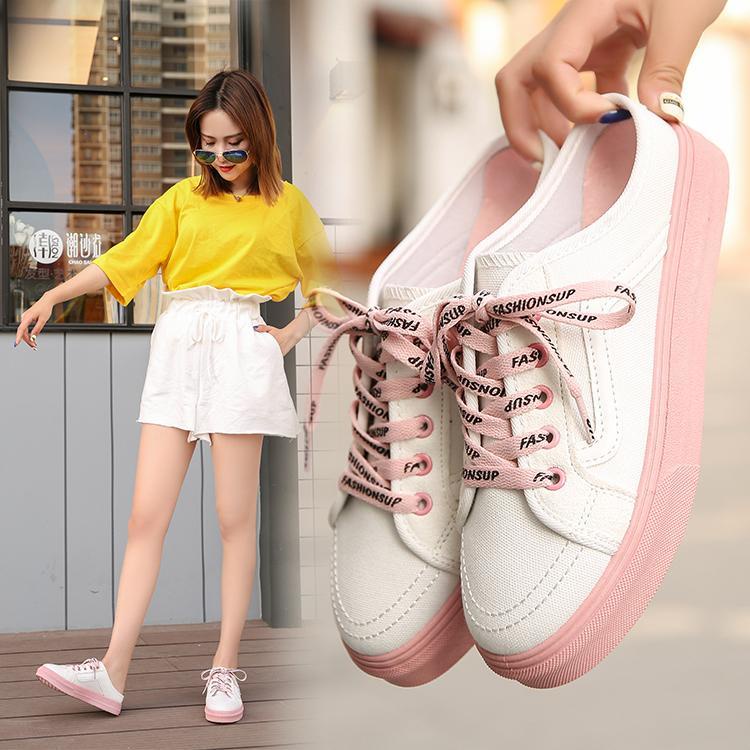 Giày Vải Canvas Không Gót Phong Cách Harajuku Hàn Quốc Dễ Phối Đồ Thời Trang Mùa Hè Cho Nữ Size 35-39