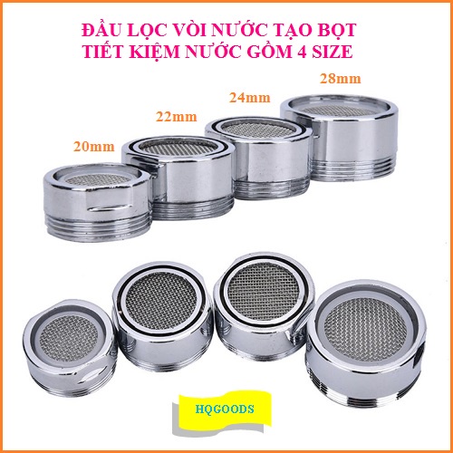 Combo 3 đầu lọc cho vòi nước chậu rửa mặt, sen vòi phòng tắm mạ chrome tiết kiệm nước 3 size thông dụng 20mm 22mm 24mm