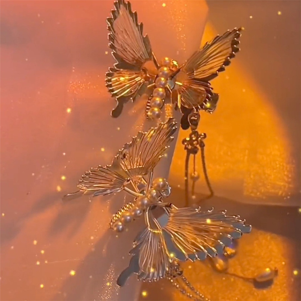 1 Kẹp Tóc Hình Bướm Dạng Chuỗi Dài Màu Vàng/Bạc Phong Cách Hàn Quốc Thời Trang Dự Tiệc