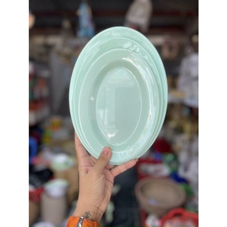 Đĩa bầu dục hàng nhựa fataco giả men màu xanh ngọc