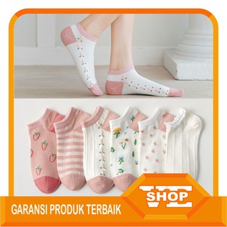 Image of ✌️ Veshop ✌️ A057 Kaos Kaki Wanita Fashion Motif Strawberry Bunga Kaoskaki Pendek Korea Sock Import