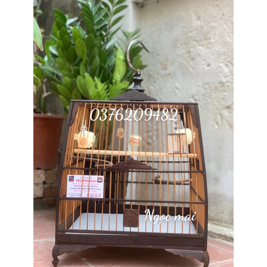 Khung Lồng Chim Chào Mào Gỗ Mun Đuôi Công Chân Quỳ Lá Đề Vân Đẹp Đủ Phụ Kiện Tự Ráp Chắc Chắn