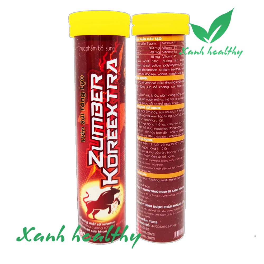 Viên sủi Tăng Lực Zumber - bổ sung vitamin, taurin, giúp tăng sức đề kháng, giảm căng thẳng mệt mỏi- Tuýp 20 viên