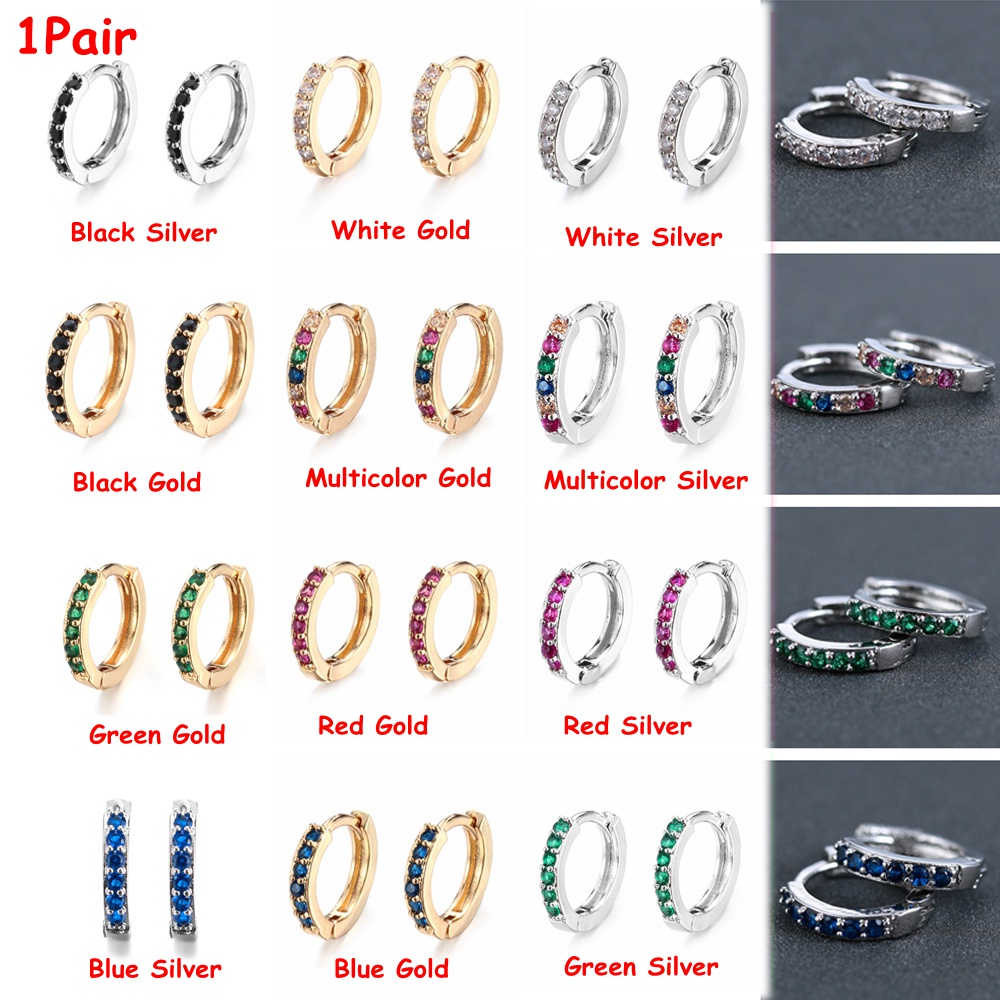 Đôi bông tai đính đá zircon nhiều màu 8mm thời trang cho nam và nữ